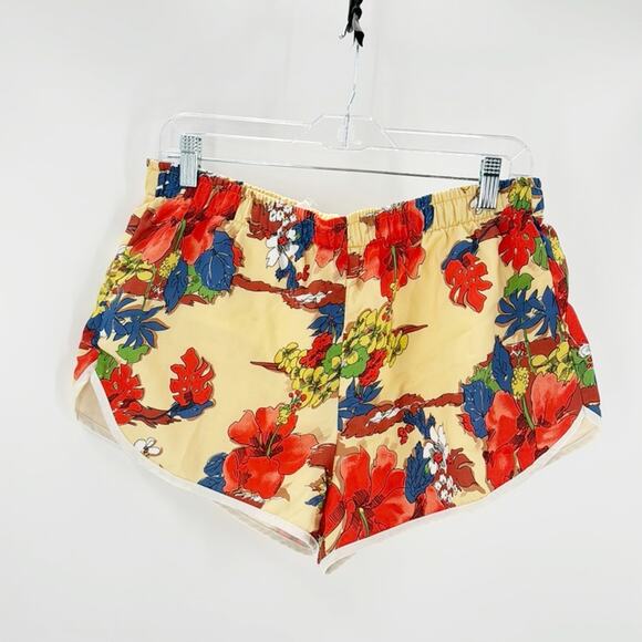 Vintage Sea Breeze Hawaiian tropical yellow red print swim trunks 70s size S - Picture 1 of 10